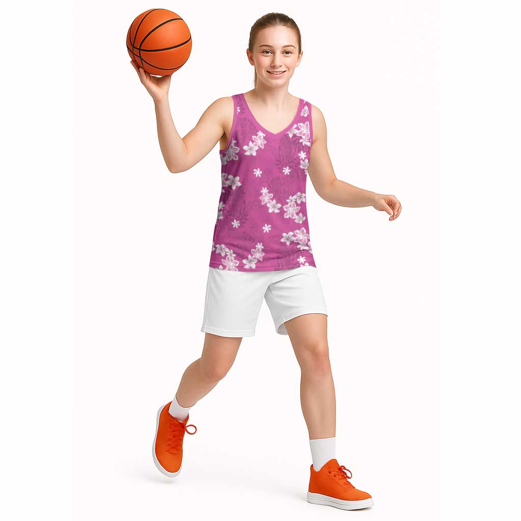 Hawaii Monstera Deliciosa Basketball Jersey Pink Plumeria Polynesian Pattern LT05 - Polynesian Pride
