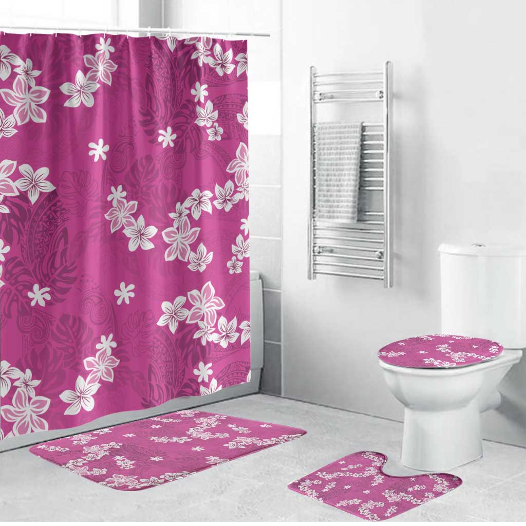 Hawaii Monstera Deliciosa Bathroom Set Pink Plumeria Polynesian Pattern - Polynesian Pride