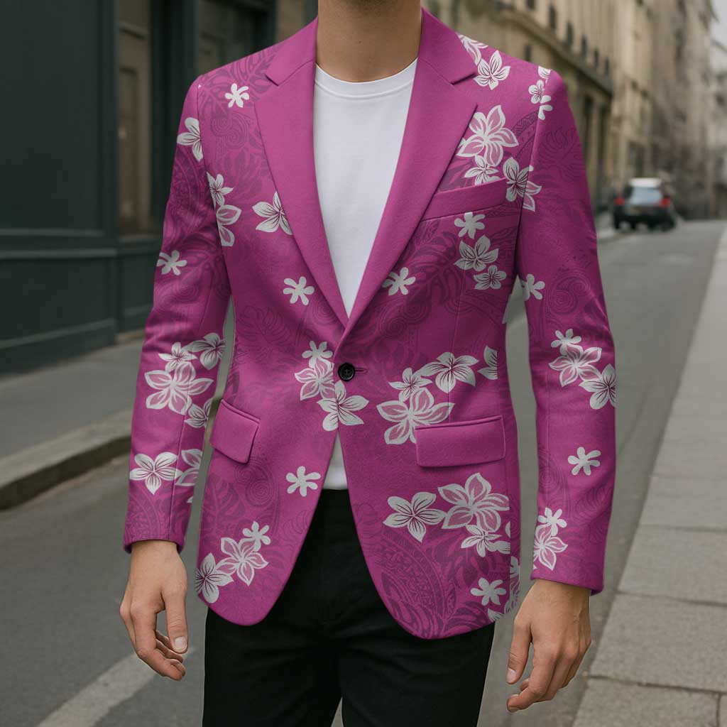 Hawaii Monstera Deliciosa Blazer Pink Plumeria Polynesian Pattern - Polynesian Pride