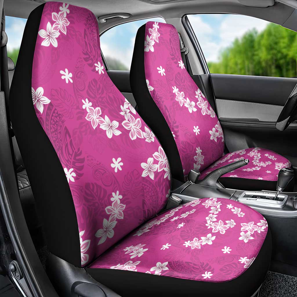 Hawaii Monstera Deliciosa Car Seat Cover Pink Plumeria Polynesian Pattern - Polynesian Pride