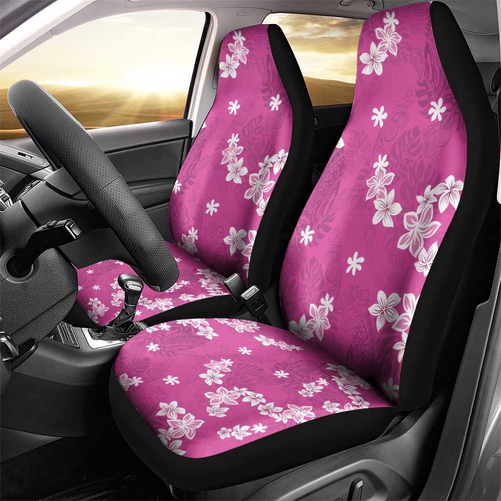 Hawaii Monstera Deliciosa Car Seat Cover Pink Plumeria Polynesian Pattern - Polynesian Pride
