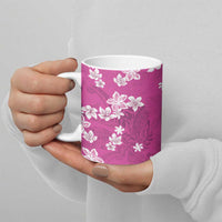 Hawaii Monstera Deliciosa Ceramic Mug Pink Plumeria Polynesian Pattern - Polynesian Pride