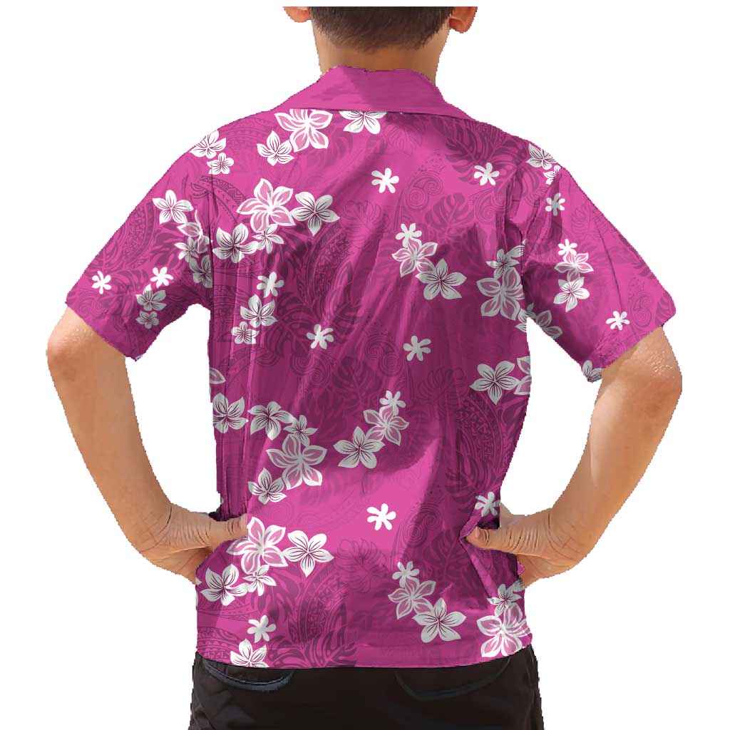 Hawaii Monstera Deliciosa Family Matching Mermaid Dress and Hawaiian Shirt Pink Plumeria Polynesian Pattern - Polynesian Pride