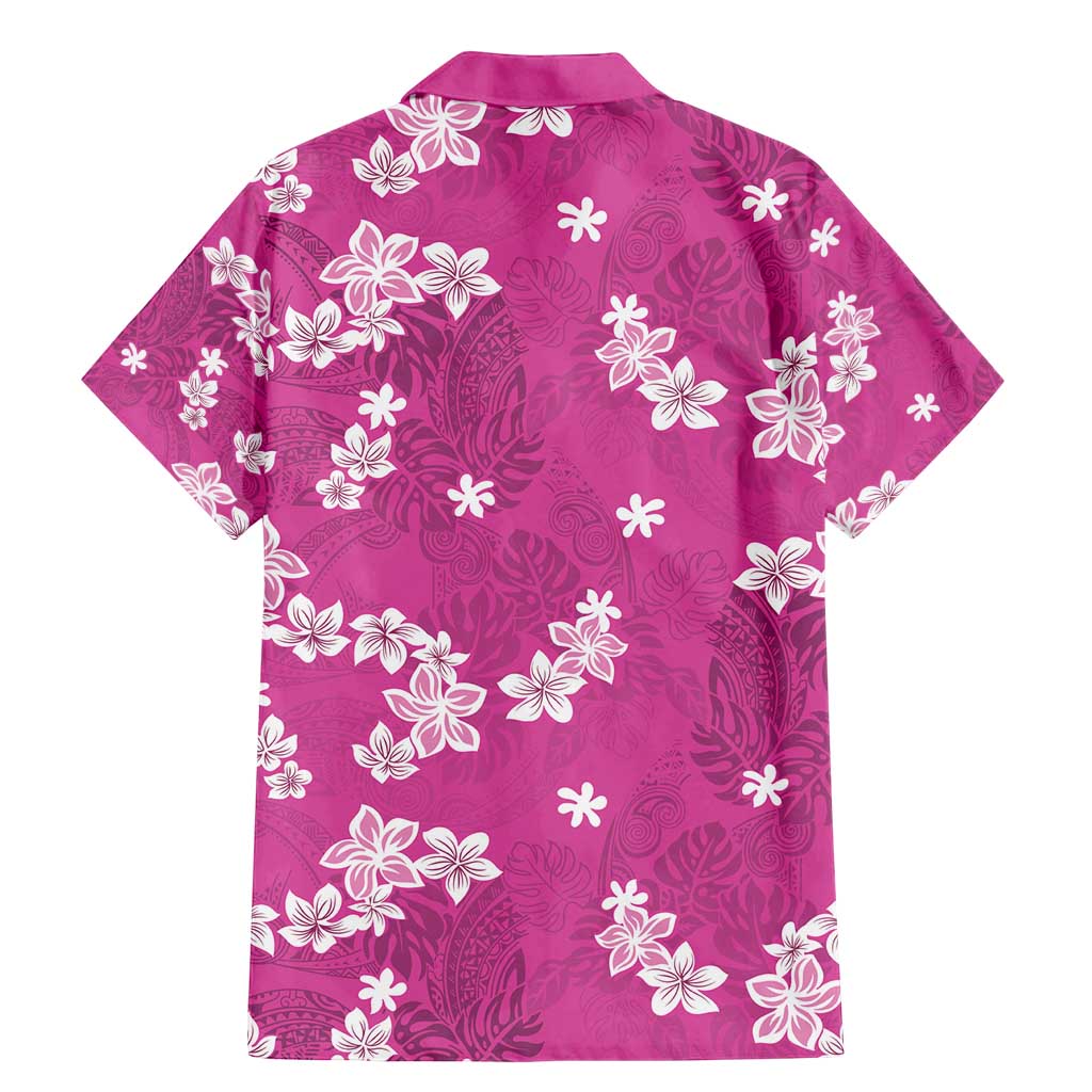 Hawaii Monstera Deliciosa Family Matching Mermaid Dress and Hawaiian Shirt Pink Plumeria Polynesian Pattern - Polynesian Pride