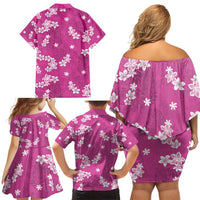 Hawaii Monstera Deliciosa Family Matching Off Shoulder Short Dress and Hawaiian Shirt Pink Plumeria Polynesian Pattern - Polynesian Pride