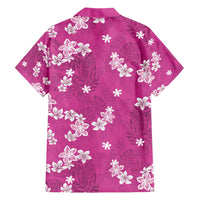 Hawaii Monstera Deliciosa Family Matching Off Shoulder Short Dress and Hawaiian Shirt Pink Plumeria Polynesian Pattern - Polynesian Pride