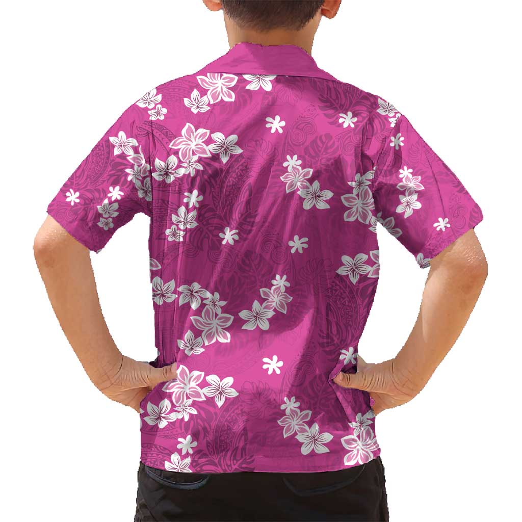 Hawaii Monstera Deliciosa Family Matching Summer Maxi Dress and Hawaiian Shirt Pink Plumeria Polynesian Pattern - Polynesian Pride