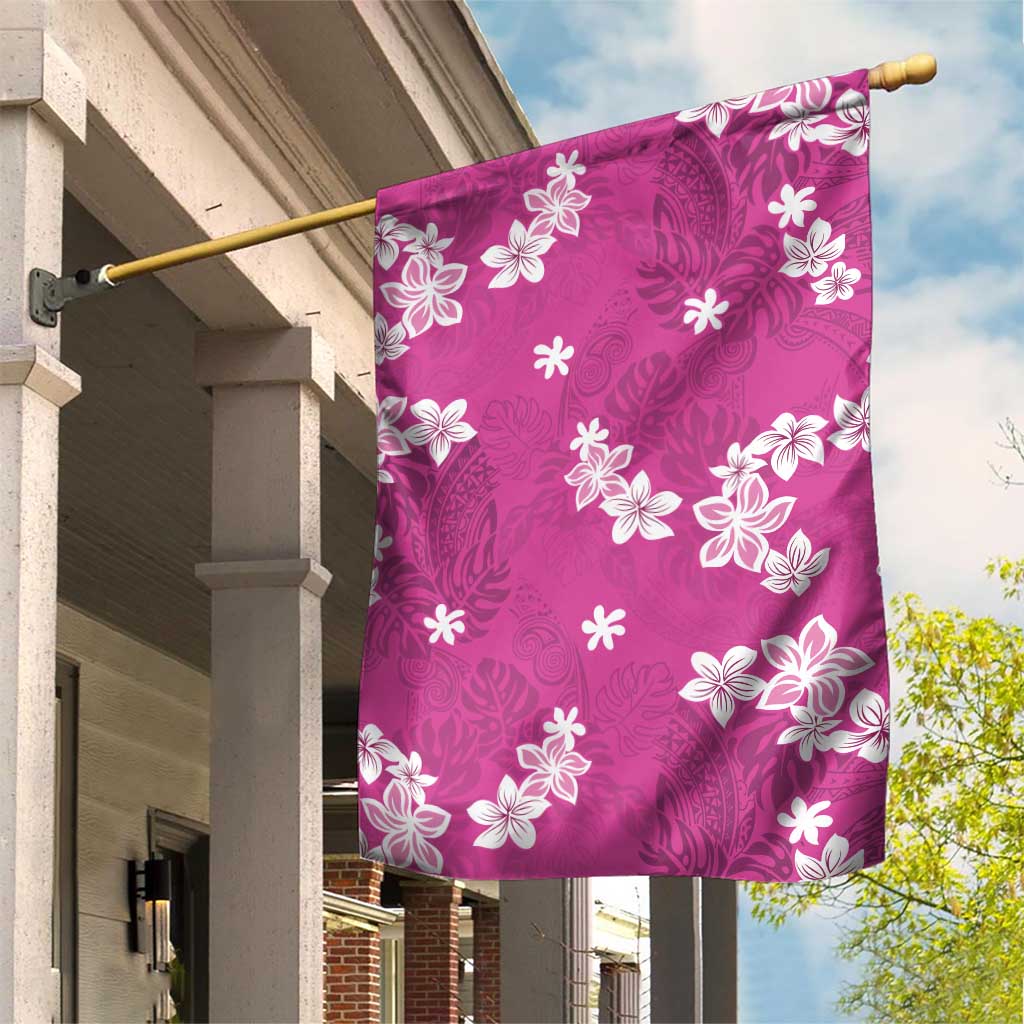Hawaii Monstera Deliciosa Garden Flag Pink Plumeria Polynesian Pattern - Polynesian Pride