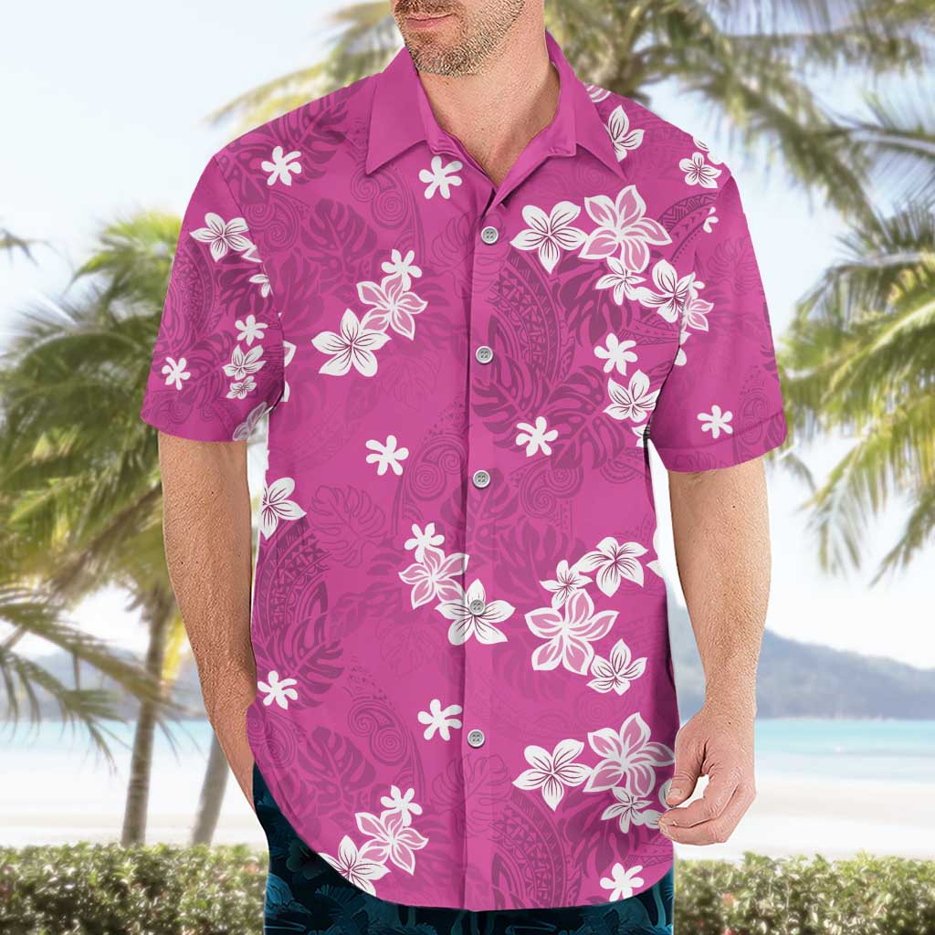 Hawaii Monstera Deliciosa Hawaiian Shirt Pink Plumeria Polynesian Pattern - Polynesian Pride