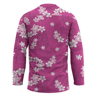Hawaii Monstera Deliciosa Hockey Jersey Pink Plumeria Polynesian Pattern - Polynesian Pride