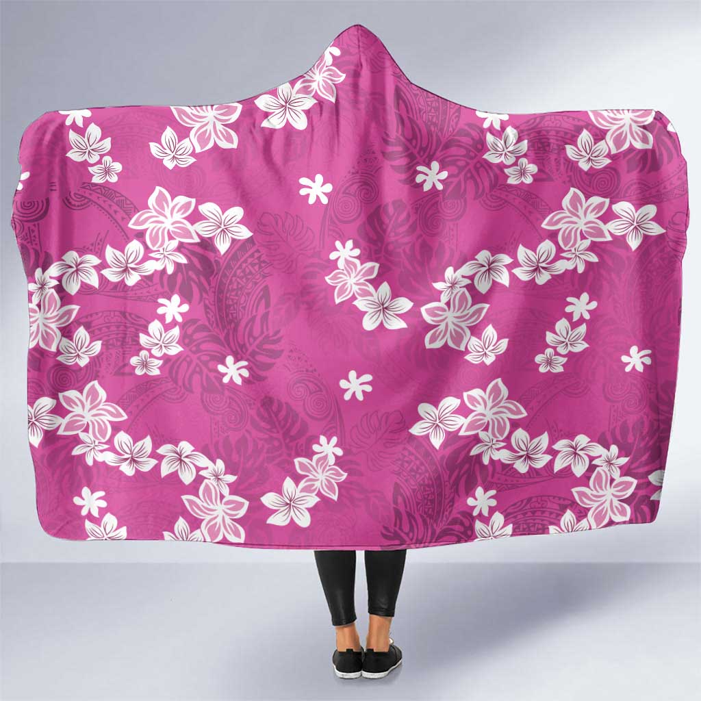 Hawaii Monstera Deliciosa Hooded Blanket Pink Plumeria Polynesian Pattern - Polynesian Pride
