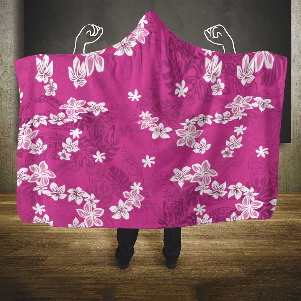 Hawaii Monstera Deliciosa Hooded Blanket Pink Plumeria Polynesian Pattern - Polynesian Pride