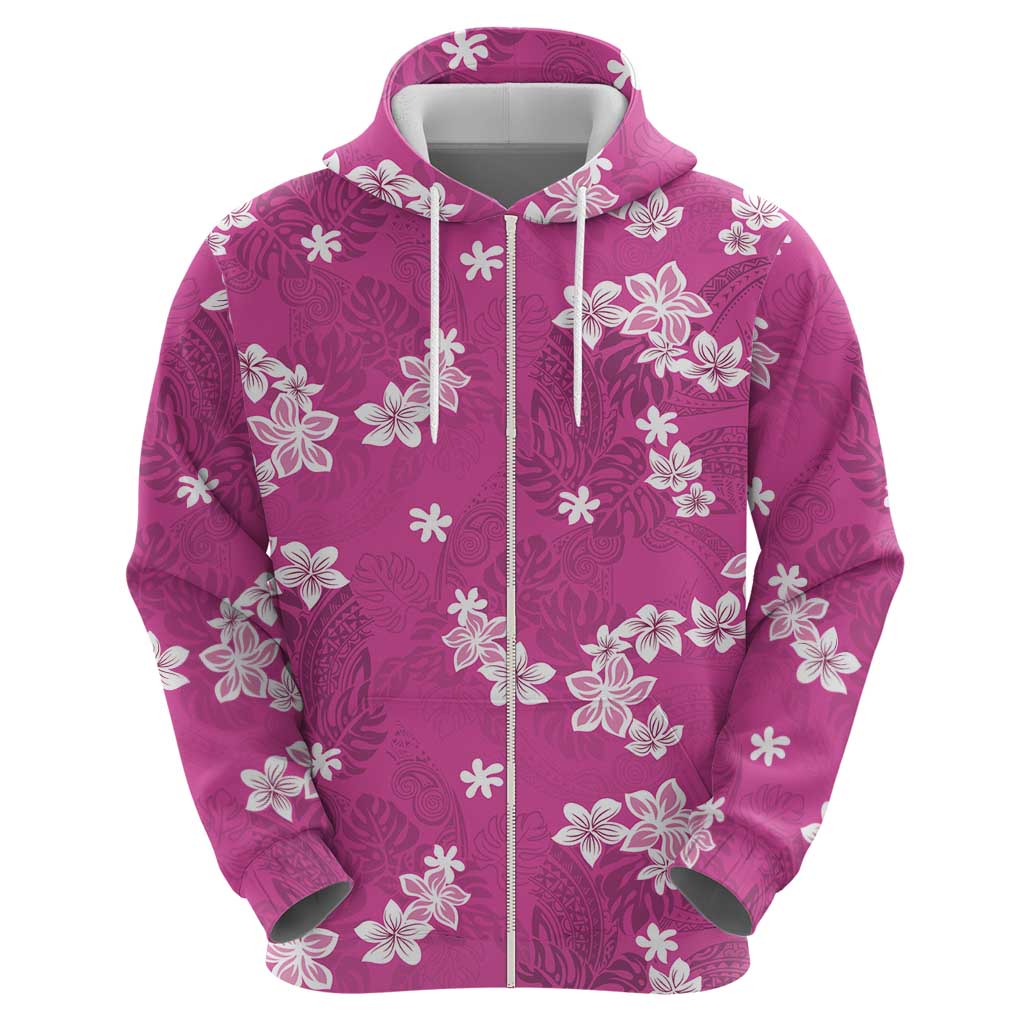 Hawaii Monstera Deliciosa Hoodie Pink Plumeria Polynesian Pattern - Polynesian Pride