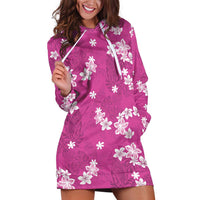 Hawaii Monstera Deliciosa Hoodie Dress Pink Plumeria Polynesian Pattern - Polynesian Pride