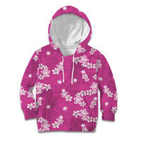Hawaii Monstera Deliciosa Kid Hoodie Pink Plumeria Polynesian Pattern - Polynesian Pride