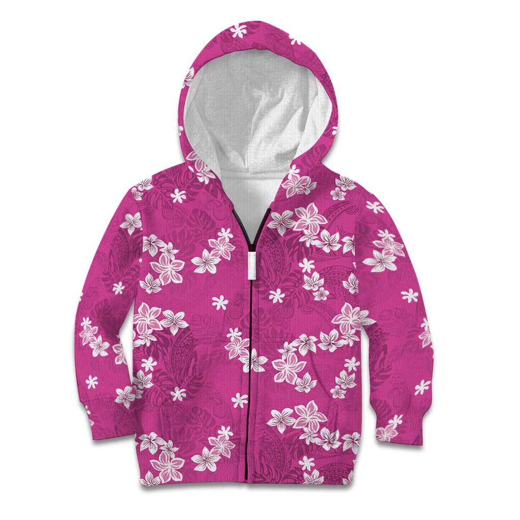 Hawaii Monstera Deliciosa Kid Hoodie Pink Plumeria Polynesian Pattern - Polynesian Pride