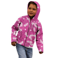 Hawaii Monstera Deliciosa Kid Hoodie Pink Plumeria Polynesian Pattern - Polynesian Pride