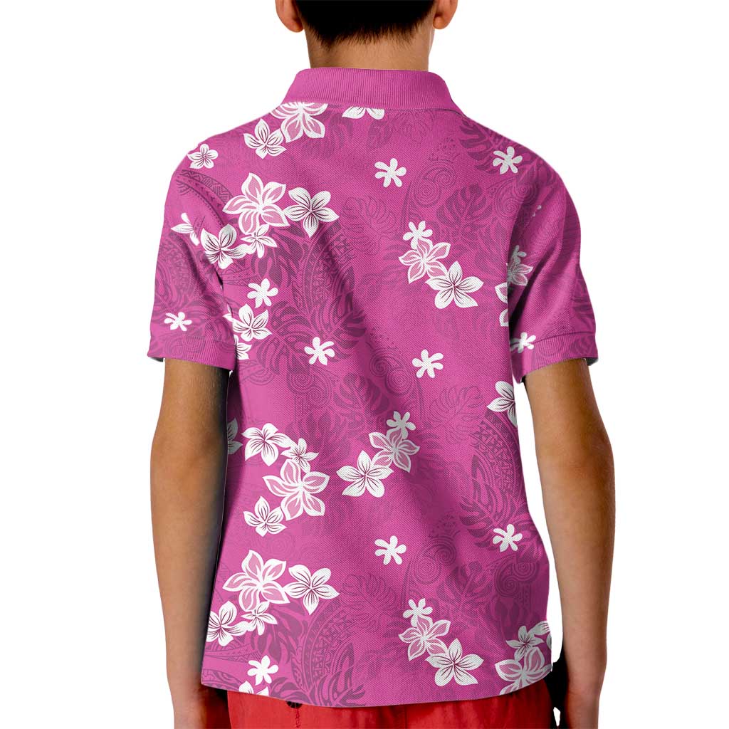 Hawaii Monstera Deliciosa Kid Polo Shirt Pink Plumeria Polynesian Pattern - Polynesian Pride