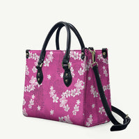 Hawaii Monstera Deliciosa Leather Bag Pink Plumeria Polynesian Pattern - Polynesian Pride
