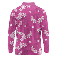 Hawaii Monstera Deliciosa Long Sleeve Polo Shirt Pink Plumeria Polynesian Pattern LT05 - Polynesian Pride