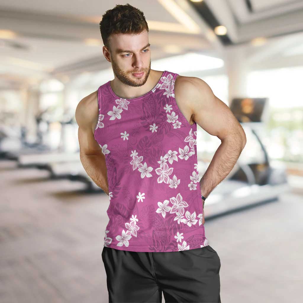Hawaii Monstera Deliciosa Men Tank Top Pink Plumeria Polynesian Pattern LT05 Pink - Polynesian Pride