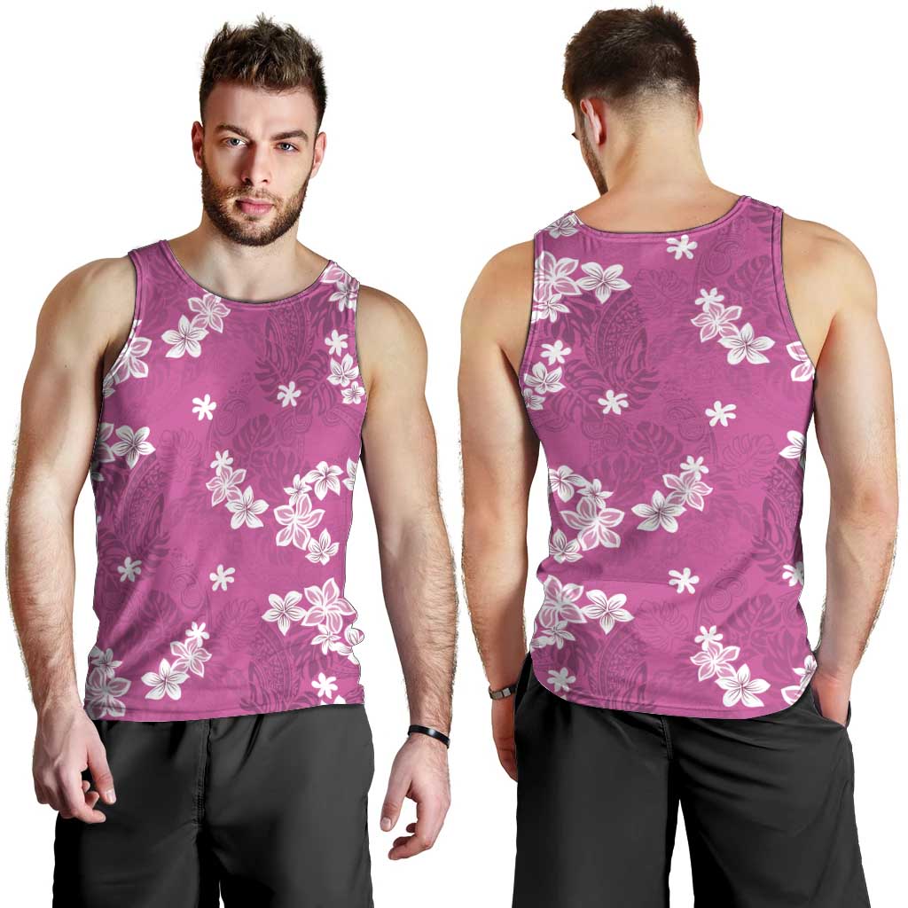 Hawaii Monstera Deliciosa Men Tank Top Pink Plumeria Polynesian Pattern LT05 - Polynesian Pride