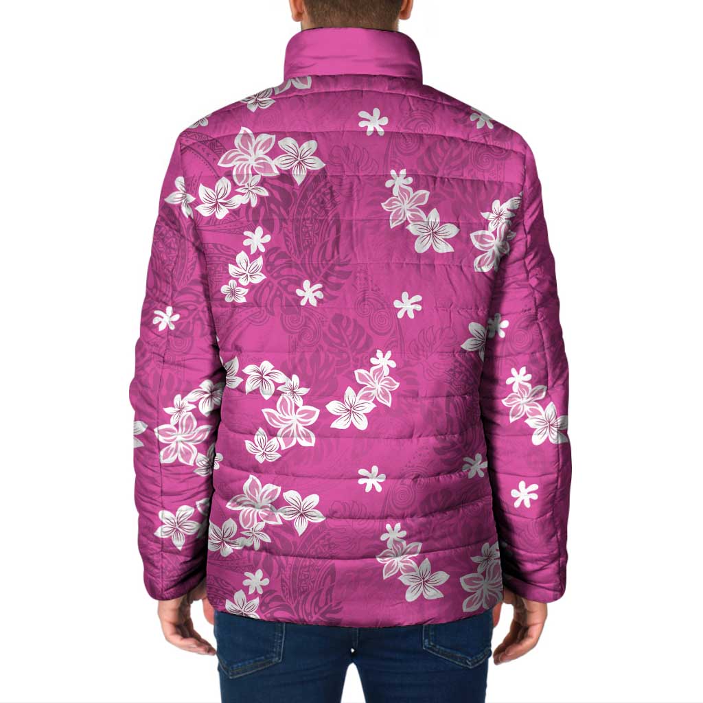 Hawaii Monstera Deliciosa Padded Jacket Pink Plumeria Polynesian Pattern LT05 - Polynesian Pride