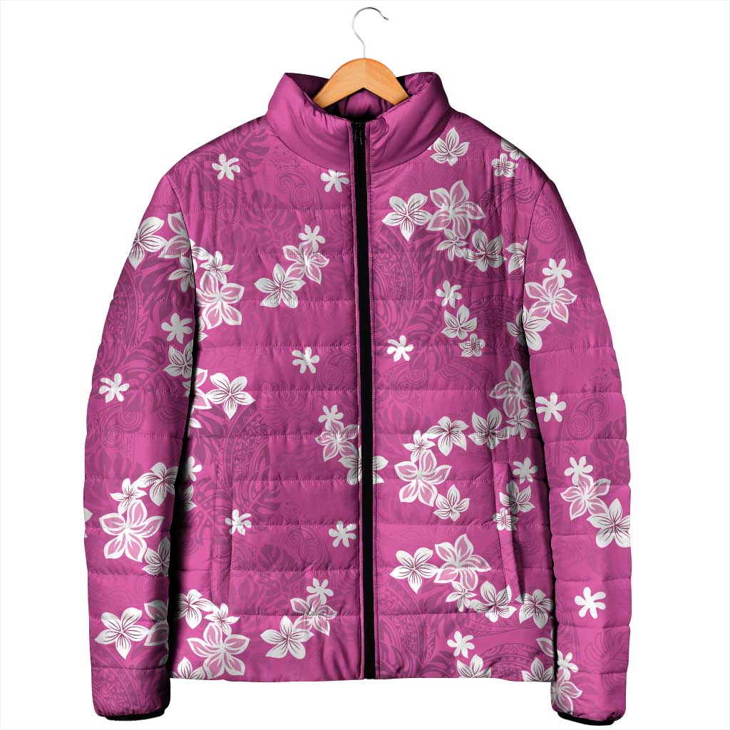 Hawaii Monstera Deliciosa Padded Jacket Pink Plumeria Polynesian Pattern LT05 - Polynesian Pride