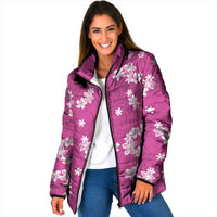 Hawaii Monstera Deliciosa Padded Jacket Pink Plumeria Polynesian Pattern LT05 Women Pink - Polynesian Pride