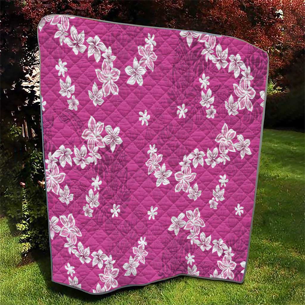 Hawaii Monstera Deliciosa Quilt Pink Plumeria Polynesian Pattern - Polynesian Pride