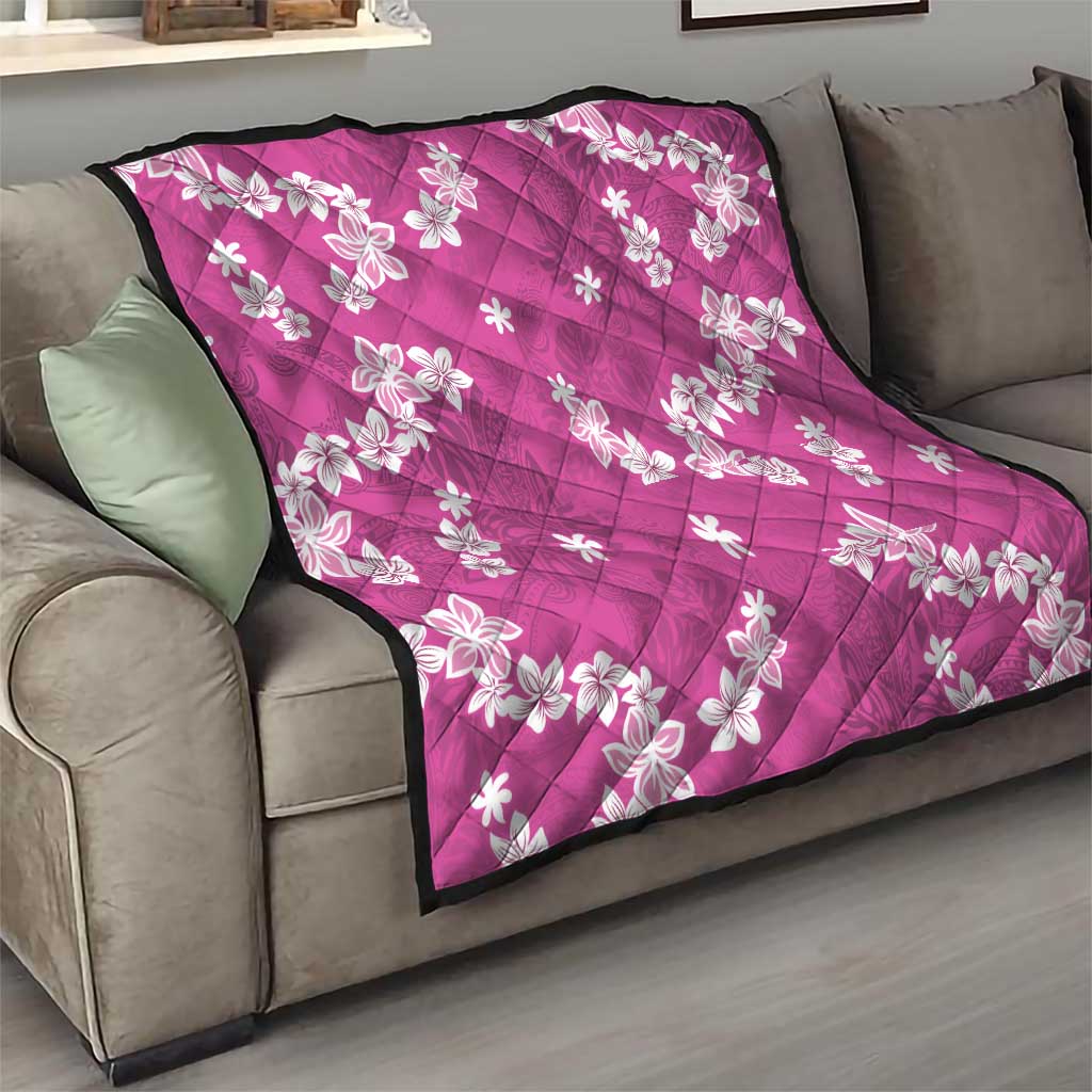 Hawaii Monstera Deliciosa Quilt Pink Plumeria Polynesian Pattern - Polynesian Pride