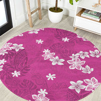 Hawaii Monstera Deliciosa Round Carpet Pink Plumeria Polynesian Pattern - Polynesian Pride