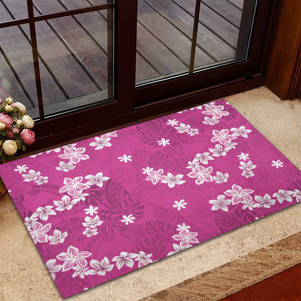 Hawaii Monstera Deliciosa Rubber Doormat Pink Plumeria Polynesian Pattern LT05 - Polynesian Pride