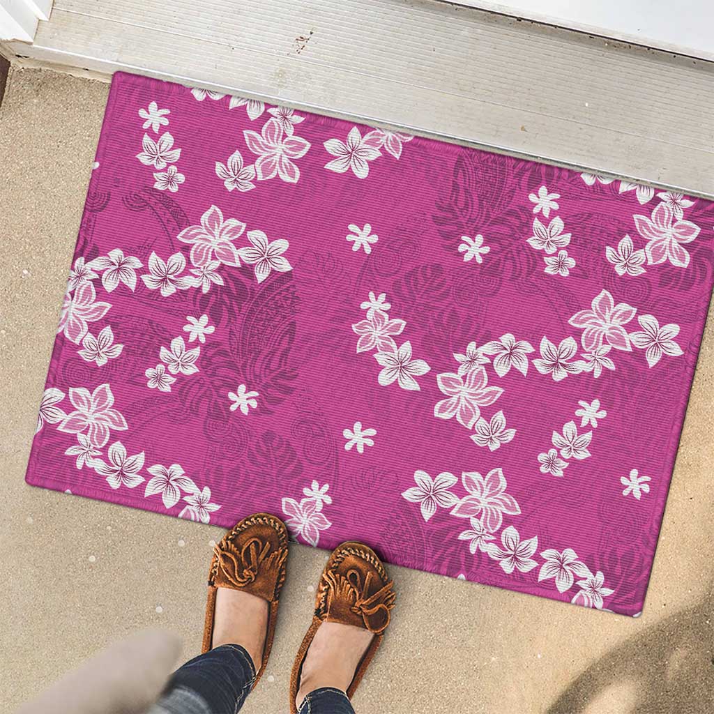 Hawaii Monstera Deliciosa Rubber Doormat Pink Plumeria Polynesian Pattern LT05 - Polynesian Pride