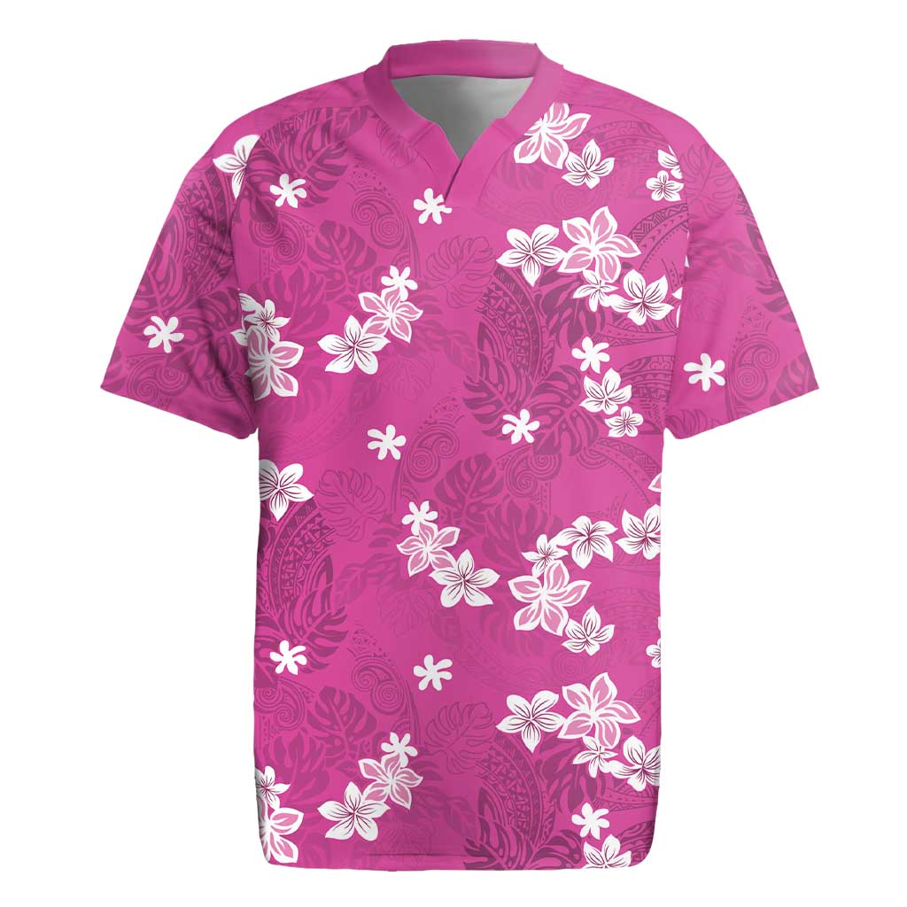 Hawaii Monstera Deliciosa Rugby Jersey Pink Plumeria Polynesian Pattern LT05 Pink - Polynesian Pride