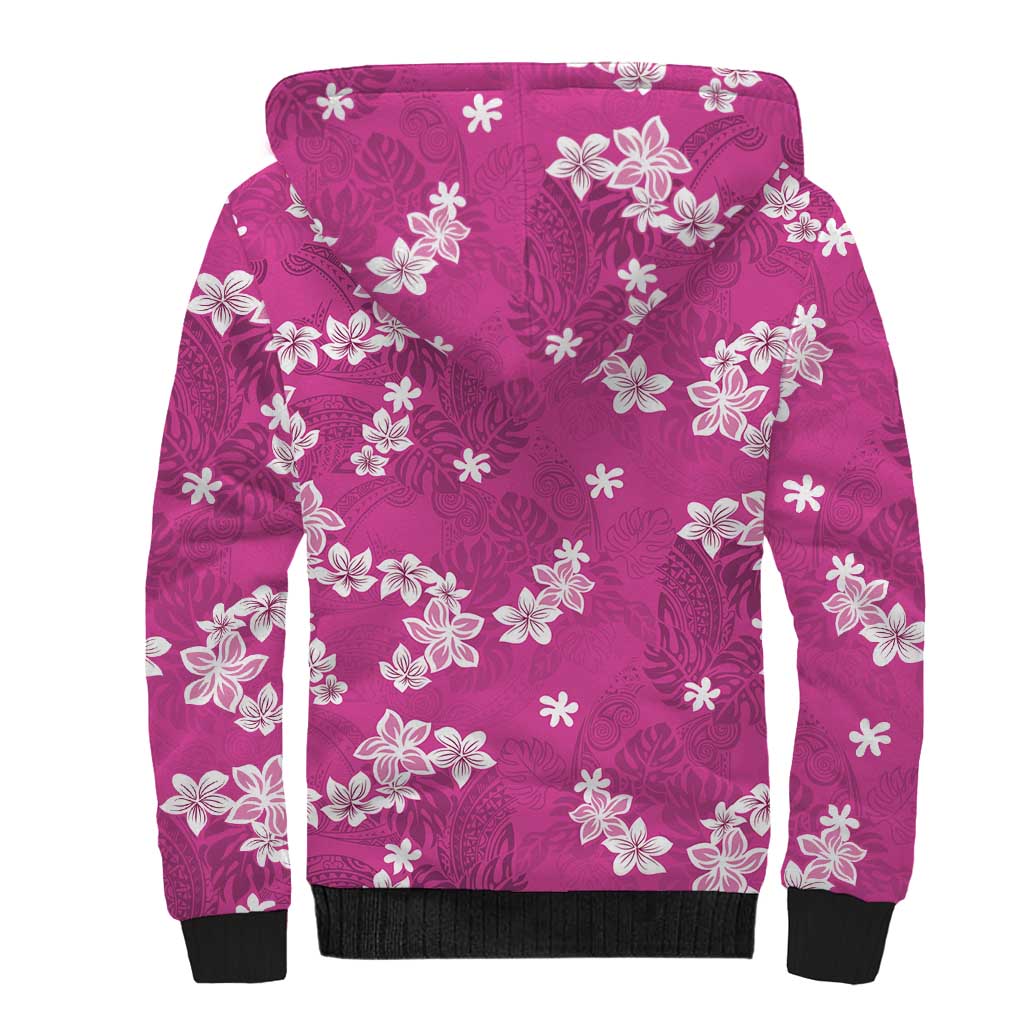 Hawaii Monstera Deliciosa Sherpa Hoodie Pink Plumeria Polynesian Pattern LT05 - Polynesian Pride