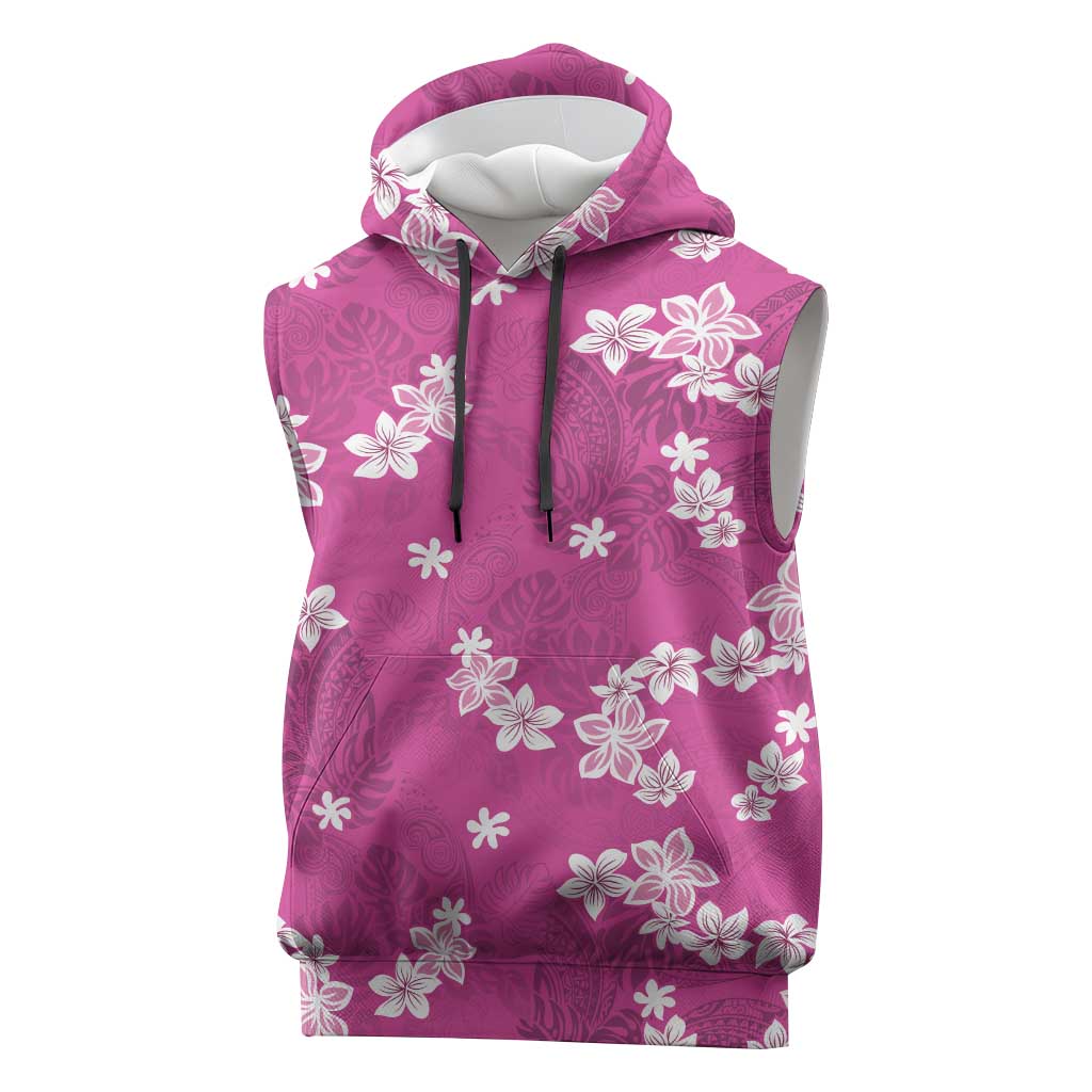 Hawaii Monstera Deliciosa Sleeveless Hoodie Pink Plumeria Polynesian Pattern LT05 Pink - Polynesian Pride