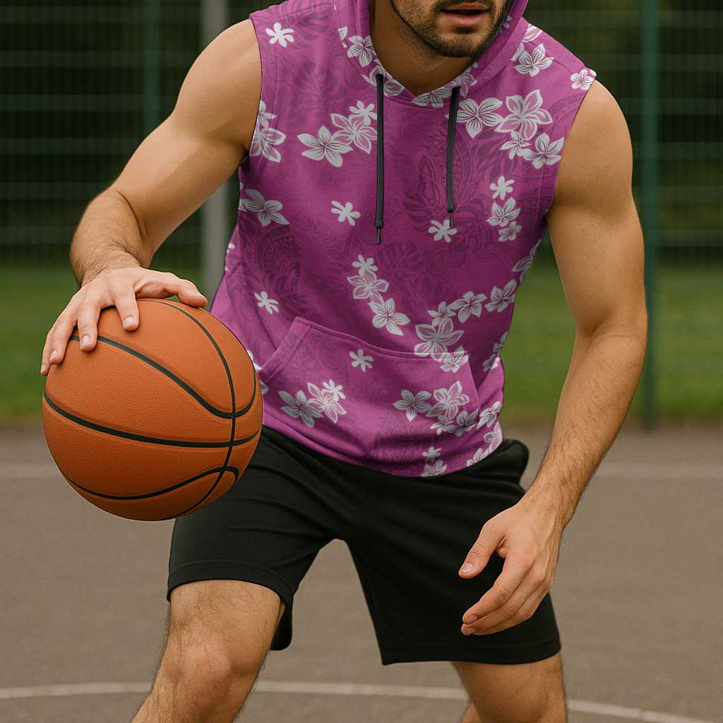 Hawaii Monstera Deliciosa Sleeveless Hoodie Pink Plumeria Polynesian Pattern LT05 - Polynesian Pride