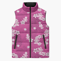Hawaii Monstera Deliciosa Sleeveless Puffer Jacket Pink Plumeria Polynesian Pattern LT05 Unisex Pink - Polynesian Pride
