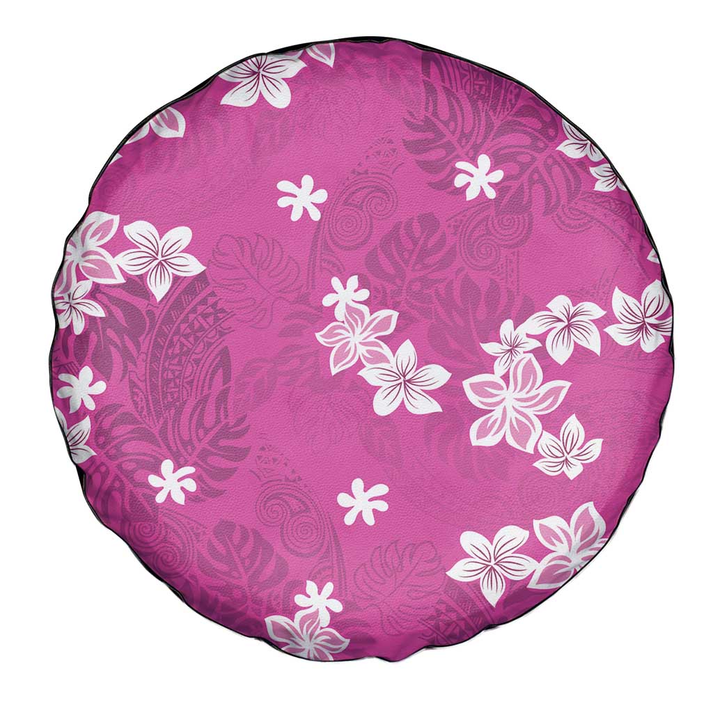Hawaii Monstera Deliciosa Spare Tire Cover Pink Plumeria Polynesian Pattern - Polynesian Pride