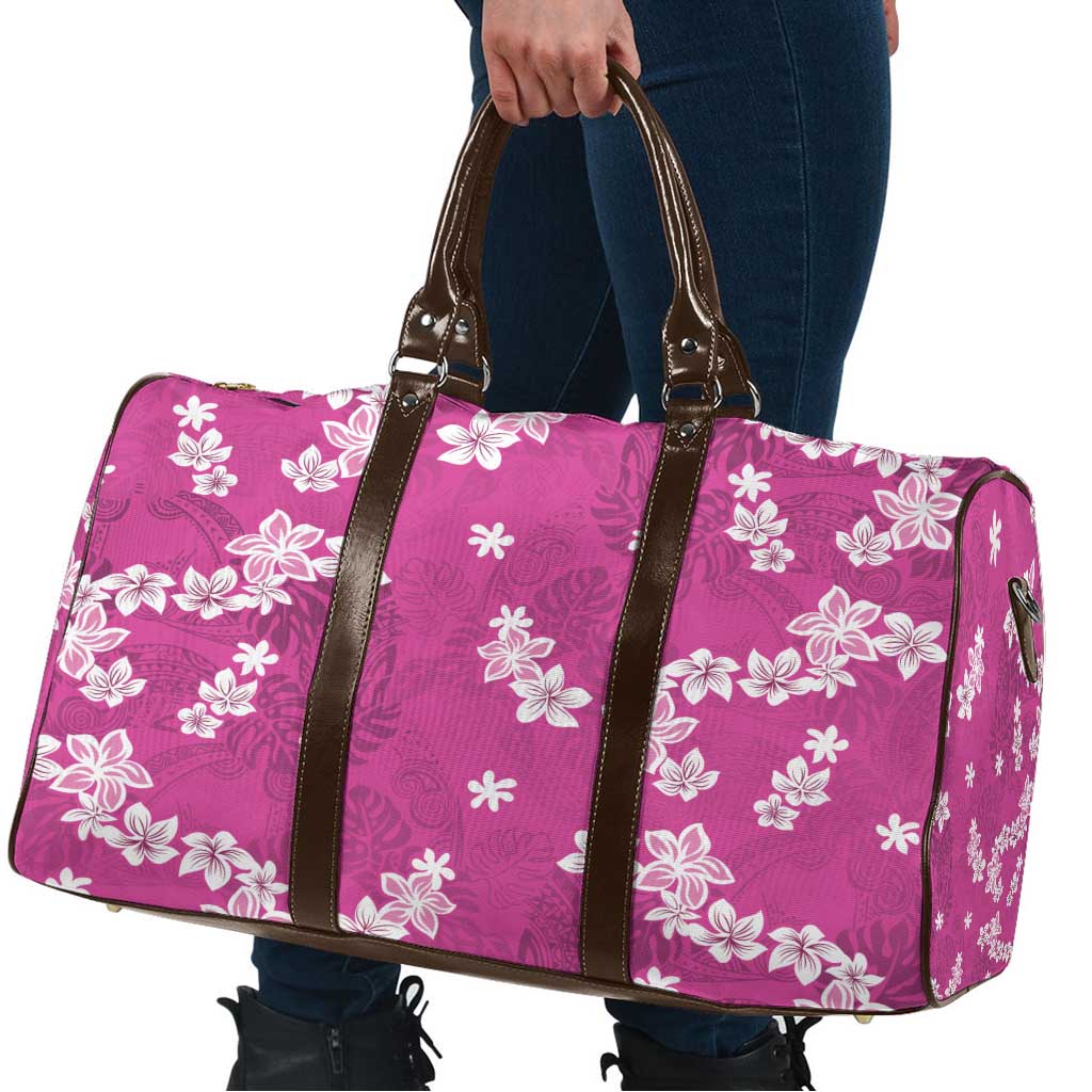 Hawaii Monstera Deliciosa Travel Bag Pink Plumeria Polynesian Pattern - Polynesian Pride
