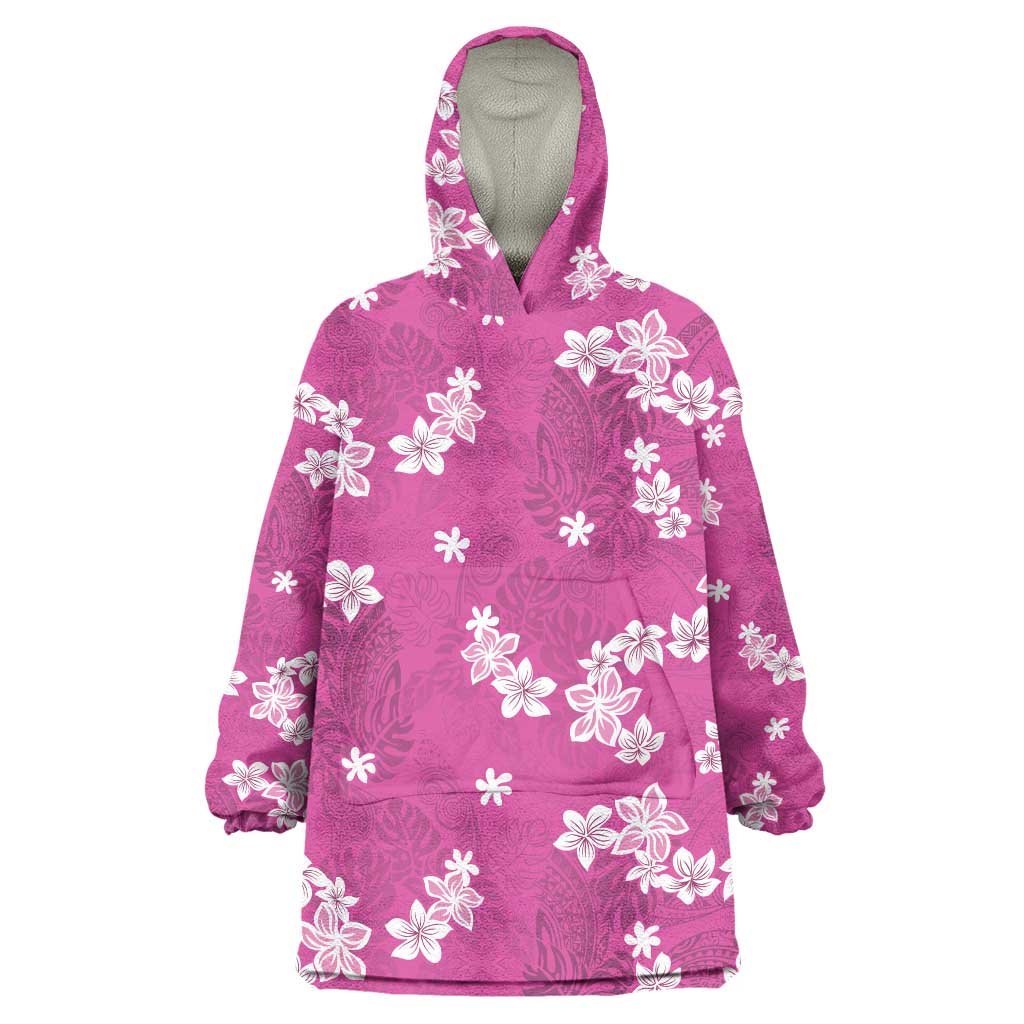 Hawaii Monstera Deliciosa Wearable Blanket Hoodie Pink Plumeria Polynesian Pattern LT05 One Size Pink - Polynesian Pride