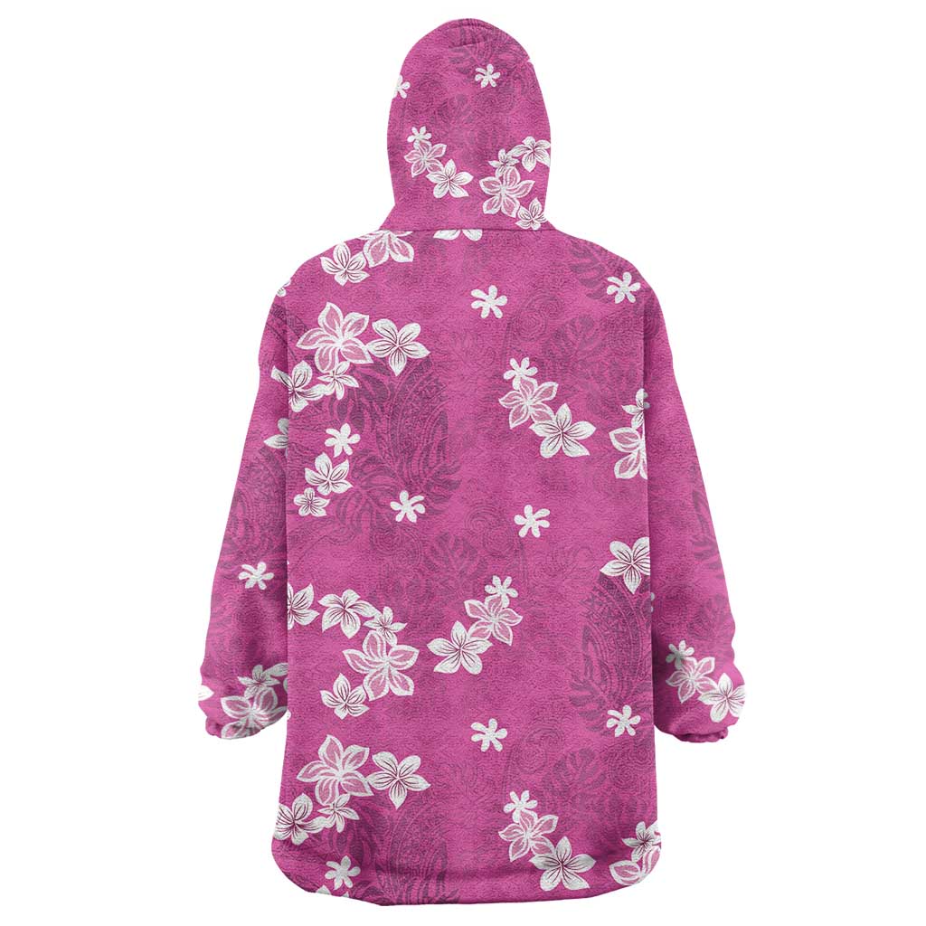 Hawaii Monstera Deliciosa Wearable Blanket Hoodie Pink Plumeria Polynesian Pattern LT05 - Polynesian Pride