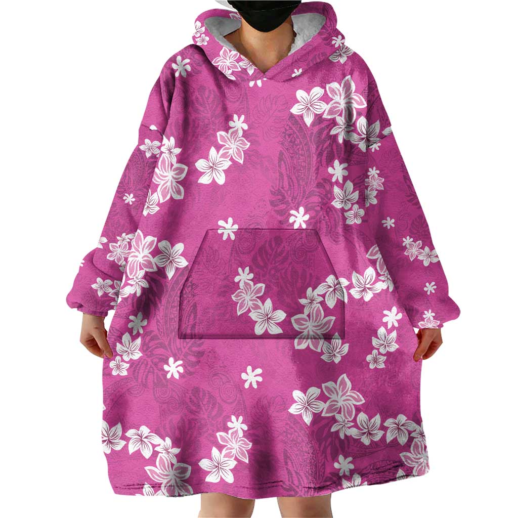 Hawaii Monstera Deliciosa Wearable Blanket Hoodie Pink Plumeria Polynesian Pattern LT05 - Polynesian Pride