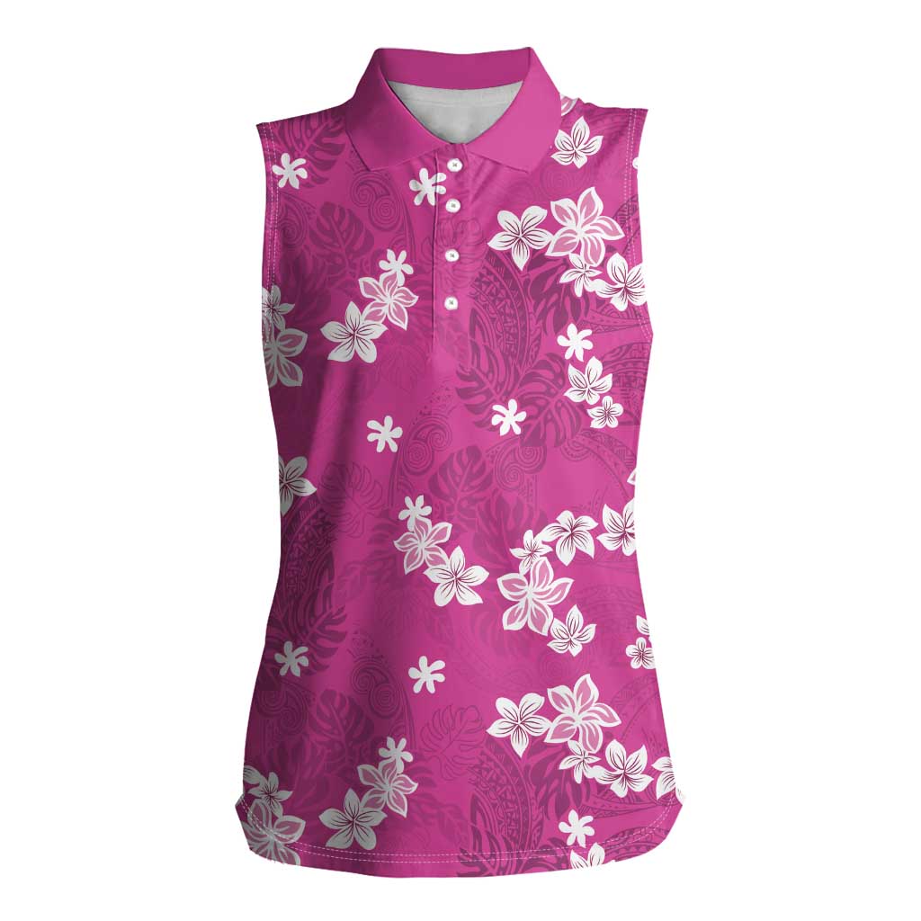 Hawaii Monstera Deliciosa Women Sleeveless Polo Shirt Pink Plumeria Polynesian Pattern LT05 Female Pink - Polynesian Pride