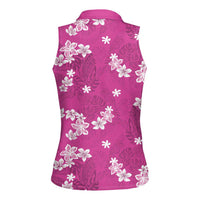 Hawaii Monstera Deliciosa Women Sleeveless Polo Shirt Pink Plumeria Polynesian Pattern LT05 - Polynesian Pride
