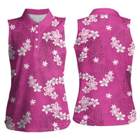 Hawaii Monstera Deliciosa Women Sleeveless Polo Shirt Pink Plumeria Polynesian Pattern LT05 - Polynesian Pride