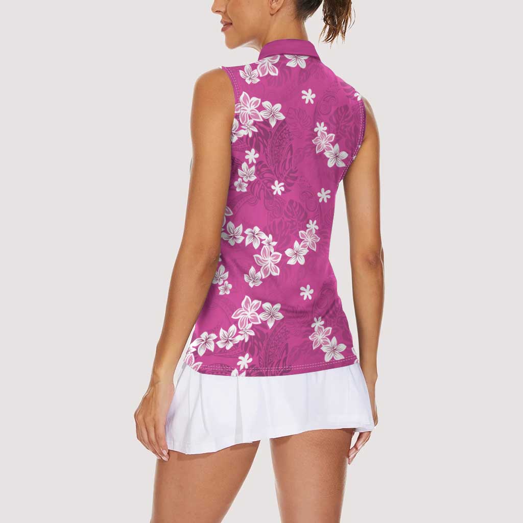 Hawaii Monstera Deliciosa Women Sleeveless Polo Shirt Pink Plumeria Polynesian Pattern LT05 - Polynesian Pride