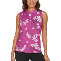 Hawaii Monstera Deliciosa Women Sleeveless Polo Shirt Pink Plumeria Polynesian Pattern LT05 - Polynesian Pride
