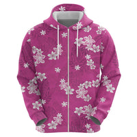 Hawaii Monstera Deliciosa Zip Hoodie Pink Plumeria Polynesian Pattern - Polynesian Pride